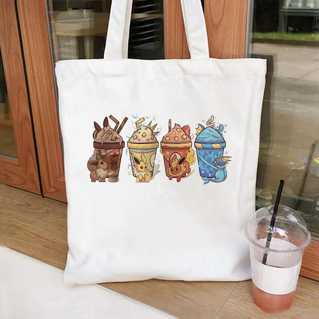 Pokemon Canvas Tote Bag Latte Coffee Sweatshirt Graphic Canvas Bag Cute Pokemon Shoulder Bag