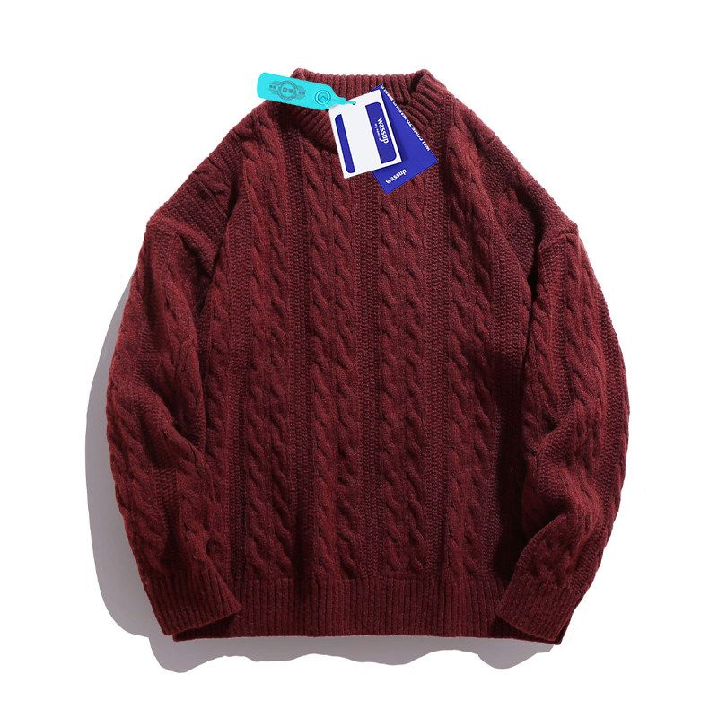 Wassup Trendy Jacquard Sweater for Men, Round Neck, Loose Fit, Ins Style, Versatile, Autumn and Winter Retro Knit Top