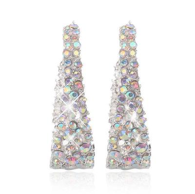 European & American Fashion Jewelry: AB Color Rhinestone U-Shaped Women's Earrings