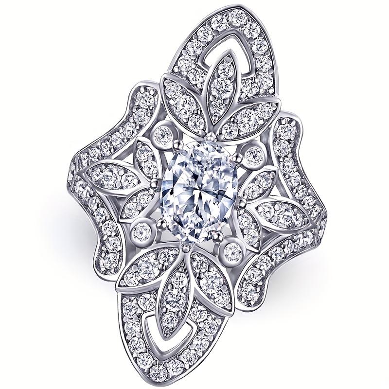 Weihnachten Silber Zirkonia Damen Cocktailring mit Vintage Filigran Schneeflocken Halo Design, Geeignet für Feiertagspartys, Silvester,