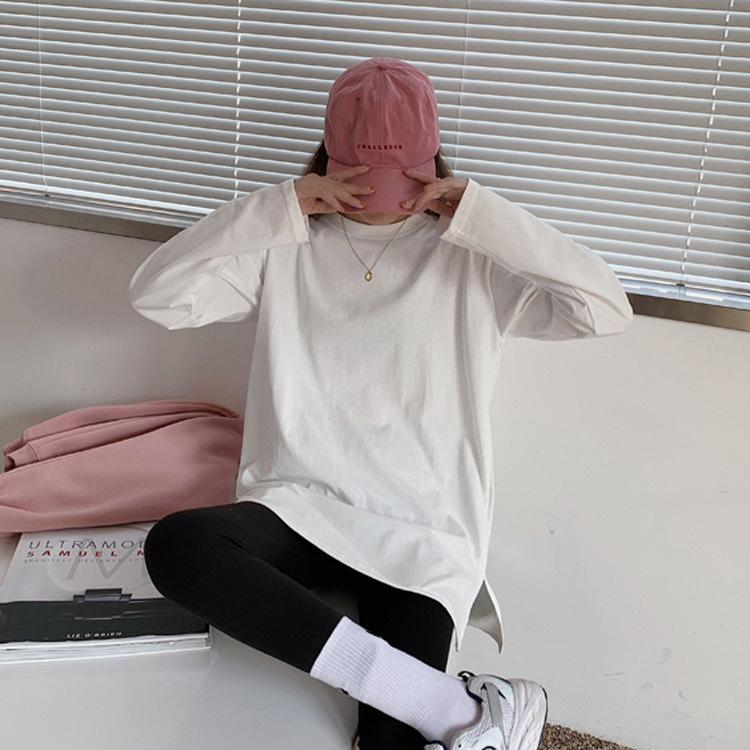 White long-sleeved T-shirt women's autumn bottoming shirt 2025 new Korean version loose medium and long velvet top