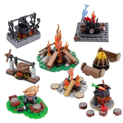MOC Military Medieval Bonfire Camping Forest Building Block Set Fire Toy Figures Assembly Bricks Toys