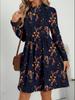 Autumn and winter new casual fashion floral printing long-sleeved stand-up collar dress women's clothing