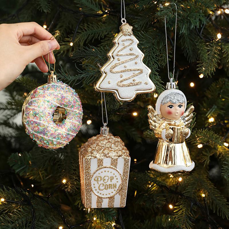 Golden Sticky Pink Christmas Tree Pendant Golden Snowman Gift Box Cartoon Pendant Reindeer Decorations Christmas Tree Accessory