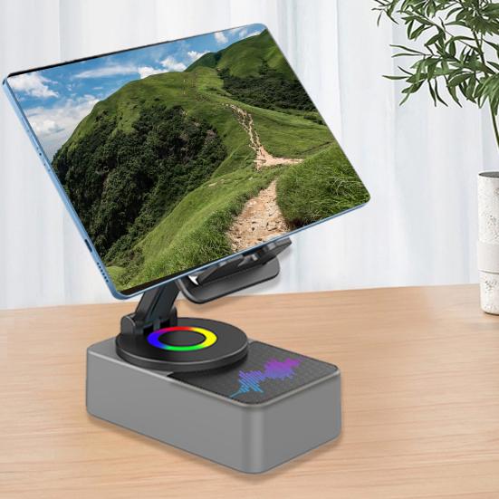 Yousheng Phone Stand Cell Phone Mount with Wireless Bluetooth-Compatible Speaker & LED Base Surround Sound Phone Holder for IPhone Home Outdoor Use