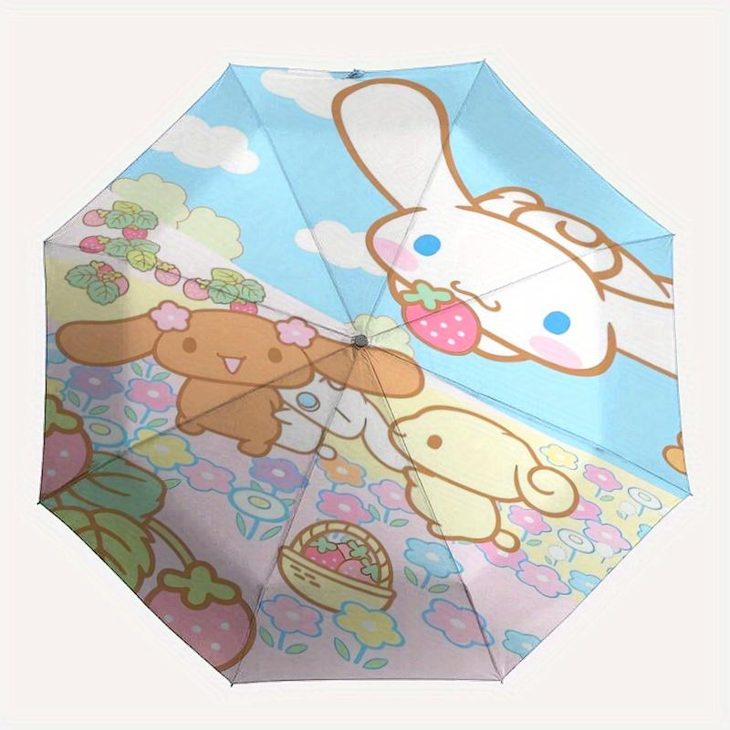 1pc Cinnamoroll & Friends Flower Picking Pattern Automatic Open/CloseUmbrella-CuteUmbrella with Cute Design, Portable 3-Fold Compact Umbrella for Men