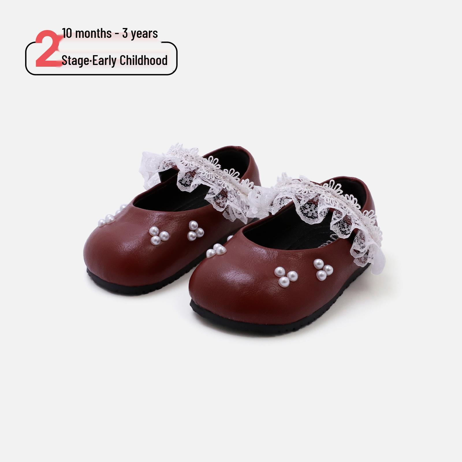 Spring 2026 Girls  Mary Jane Pearl Princess Baby Walker Shoes - Fashionable Soft Sole Leather Shoes Size 19/14.5cm