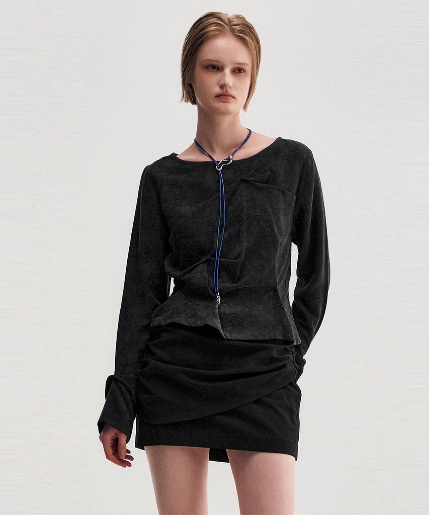 Kimjisu Pinched Long Sleeve Top _ Black