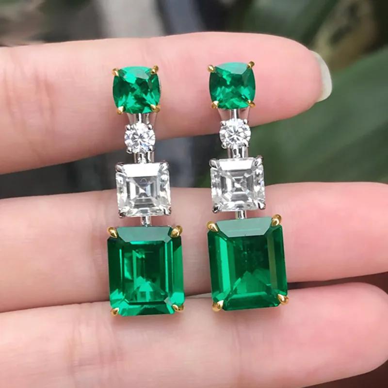 

Luxury Bridal Earrings 925 Sterling Silver Emerald Cut Square Zircon Earrings for Women Girls Party Fashion Statement Jewelry