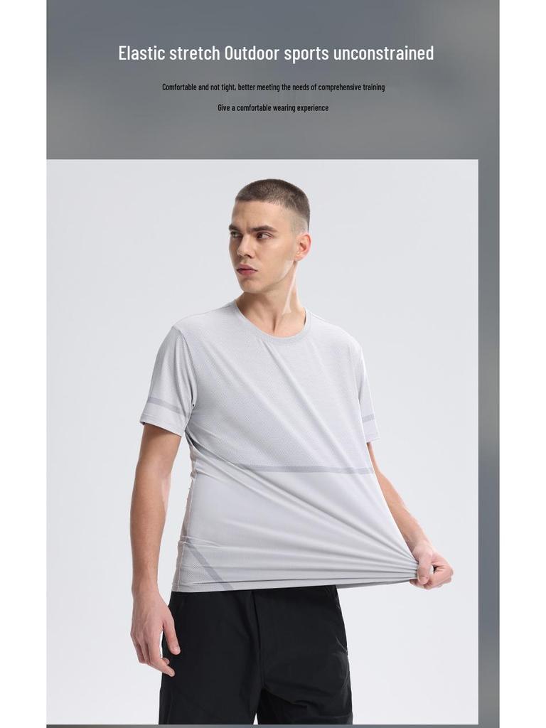 Men's 2025 Ice Silk Quick-Dry Sports T-Shirt - Breathable, Short-Sleeve, for Summer Running & Training