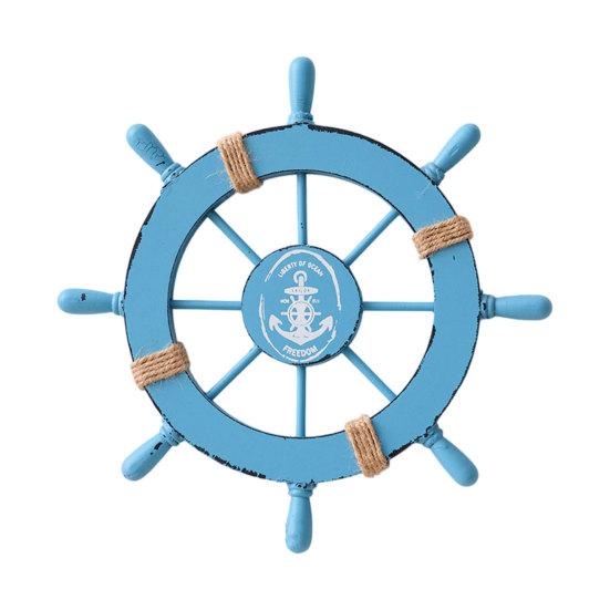 

11-дюймовое морское деревянное колесо корабля для настенного декора в пляжном стиле, настенное украшение в виде штурвала лодки с морской звездой и пеньковой веревкой для гостиной светло-синий