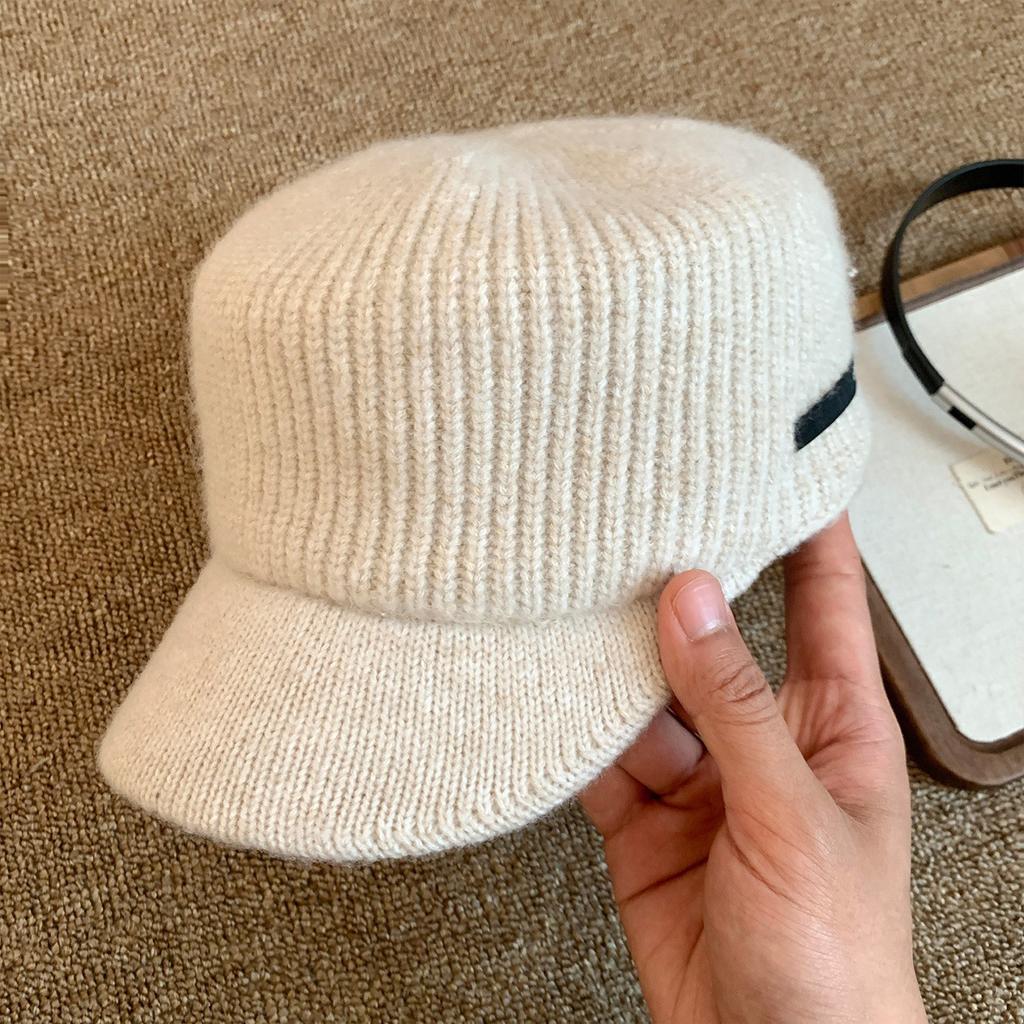 Autumn and Winter Flat Top Knitted Cap Female Equestrian Hat Wool Hat