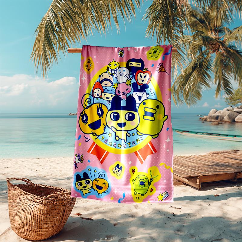 Proof Beach Towel with T-Tamagotchis Virtual Pet Pattern - Soft,absorbent,quick-drying,machine Washable - Perfect for Swimming,camping,bathing