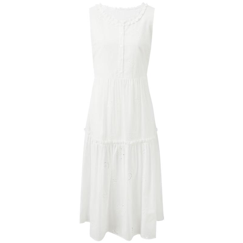 SanCai 100% Cotton Embroidered Sleeveless Babydoll Long Dress S