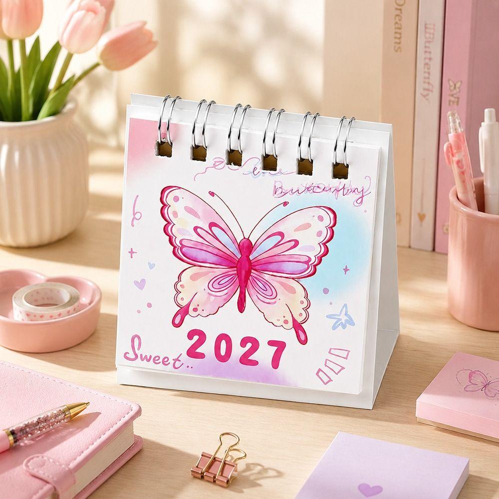 Butterfly Pattern Flip Calendar Portable Desktop Planner 2027 Desk Calendar Daily Planning