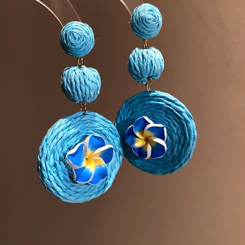 1 pair Temperament Egg Flower Earrings Bohemian Style Raffia Grass Earrings  Women