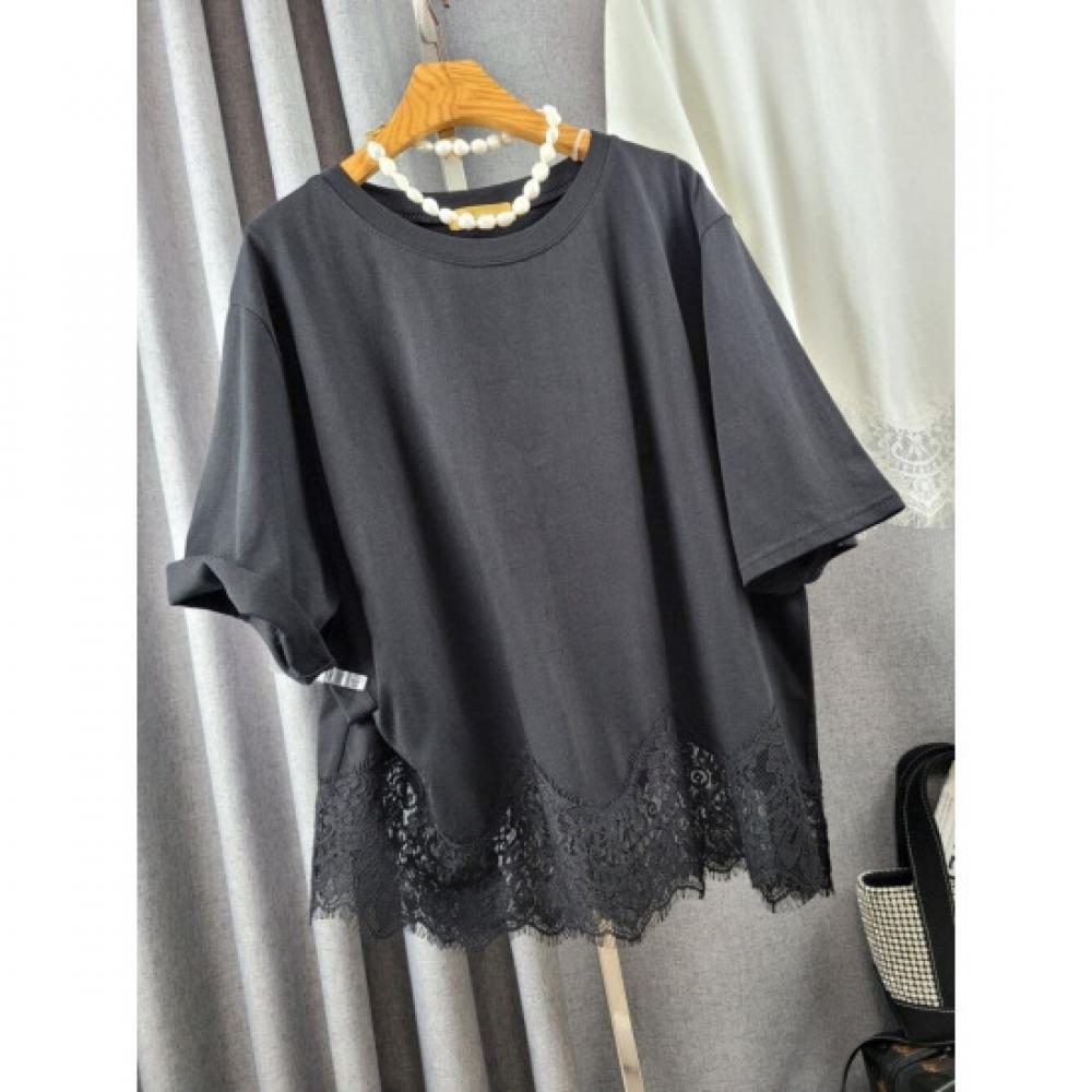 C S In The Room CoTo laCe Hem ShorT Sleeve T ShirT 2Color