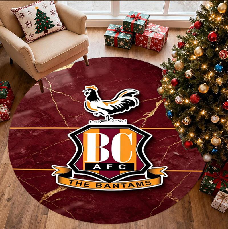 Bradford City AFC Pattern Round Rug, Indoor/Outdoor Mat, for Picnic, Gameroom, Bedroom, Office, Living Room, Home Decor Carpet, Birthday Gift