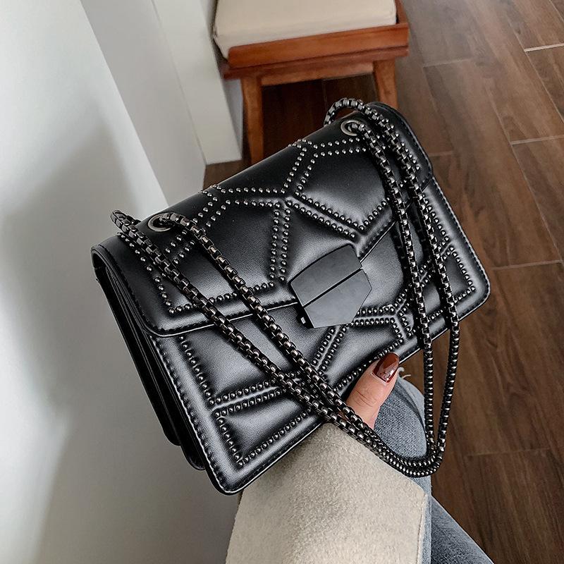 Vintage Rivet Chain Small Shoulder Bags For Women Flap PU Leather Fashion Small Square Crossbody Bag  Handbag