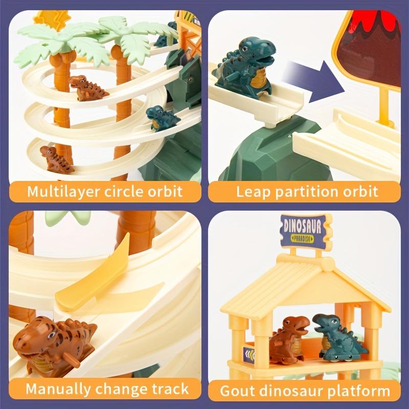 Dinosaur Track Toys Dinosaur Chasing Race Track Game Set Climb Stairs Toy Roller Coaster Toy with LED Flashing Lights Music