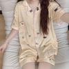 Wind Cartoon Plaid Short-Sleeved Pajamas Women'S Summer Short-Sleeved Shorts Loungewear Two-Piece Set