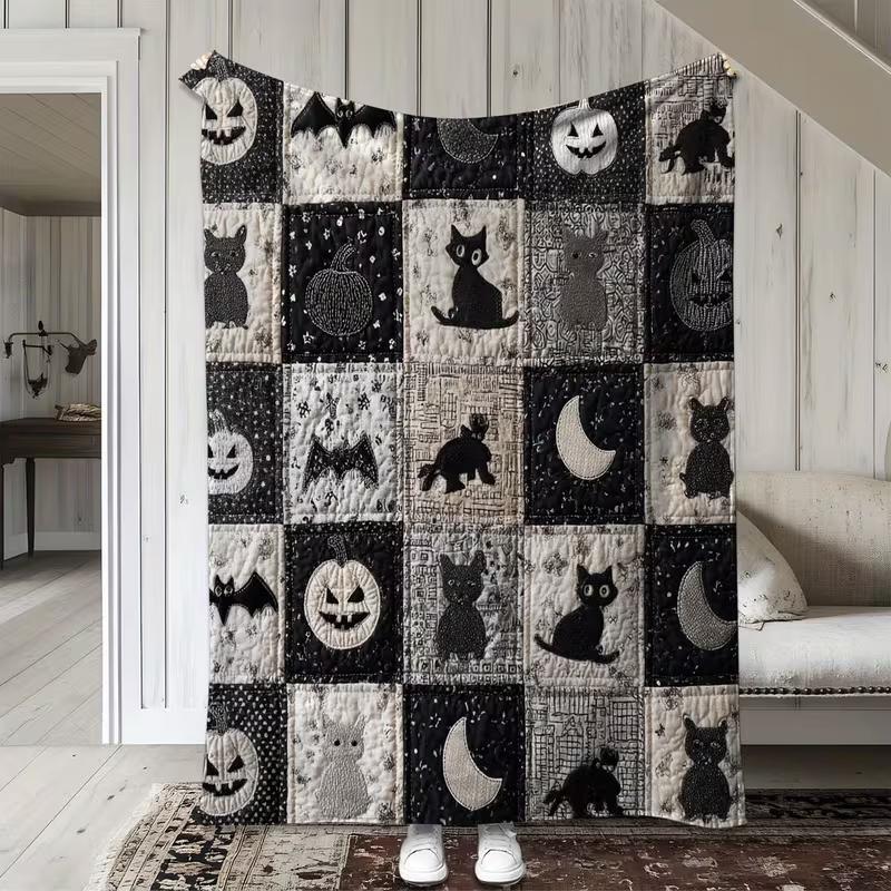 Heavyweight Flannel Throw Blanket - Soft Plush All-Season Warmth, Pumpkin Maple Leaf Patchwork-Like Fall Foliage Print In Orange