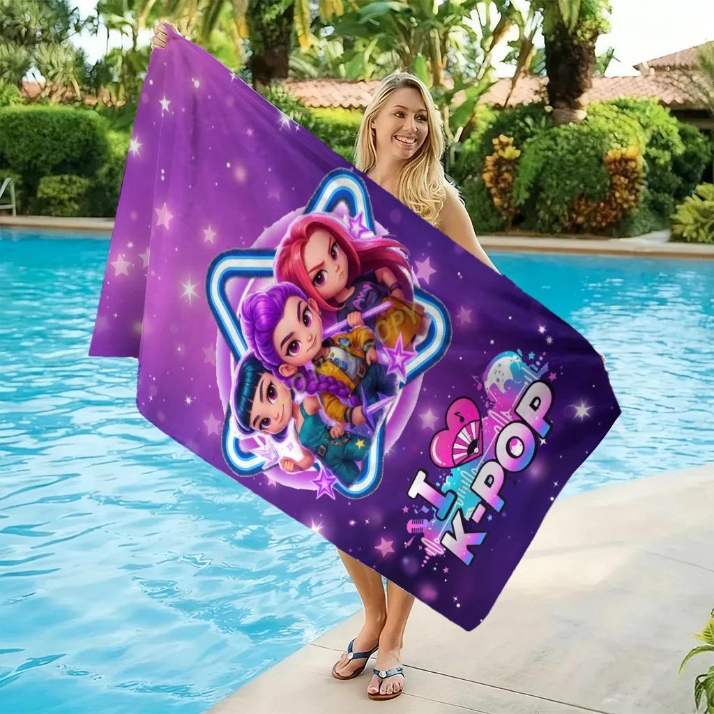 1pc I Love K-pop Cartoon Beach Towel Quick-drying Super Absorbent Suitable for Beach Vacation Pool Summer Funny Gift for Friends