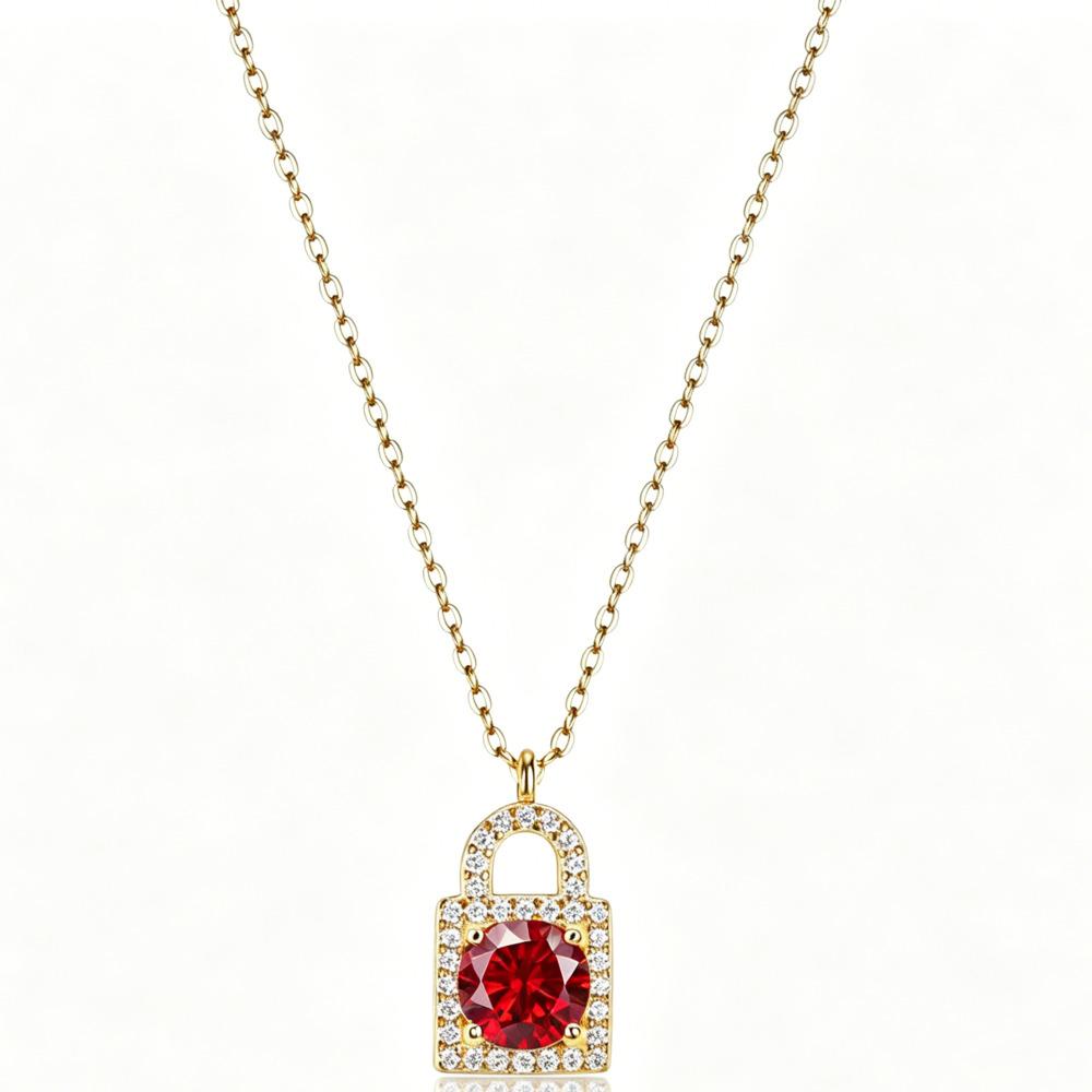 1 Karat Runder Moissanit Schloss Anhänger Halskette S925 Silberkette für den täglichen Gebrauch D VVS1 Feiner Schmuck