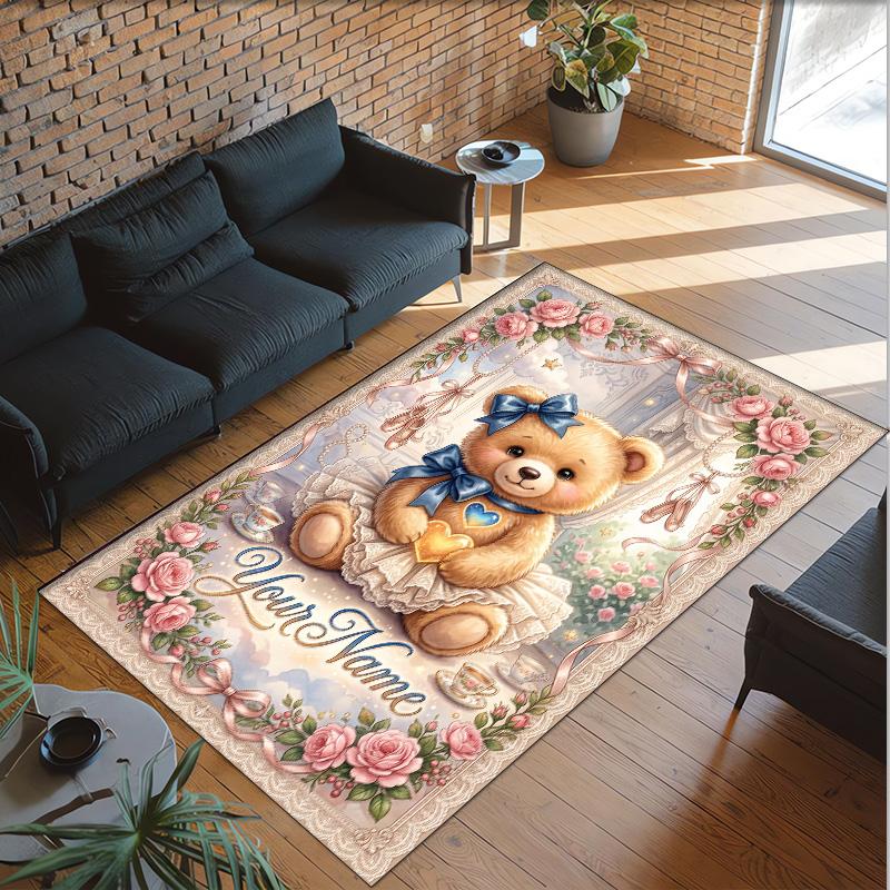 Tappeto in Velluto di Cristallo a Tema Orsacchiotto Tappetino Morbido Personalizzato con Nome Testo Decorazione per la Casa