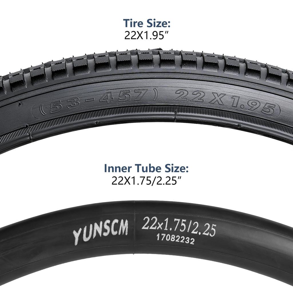 YunSCM Set of 2, 22x1.95 Tires, 22x1.95 53-457 Bicycle Tires + 22x1.75/2.25 Tubes with 32mm American Valves + Tire Lever, Y-226