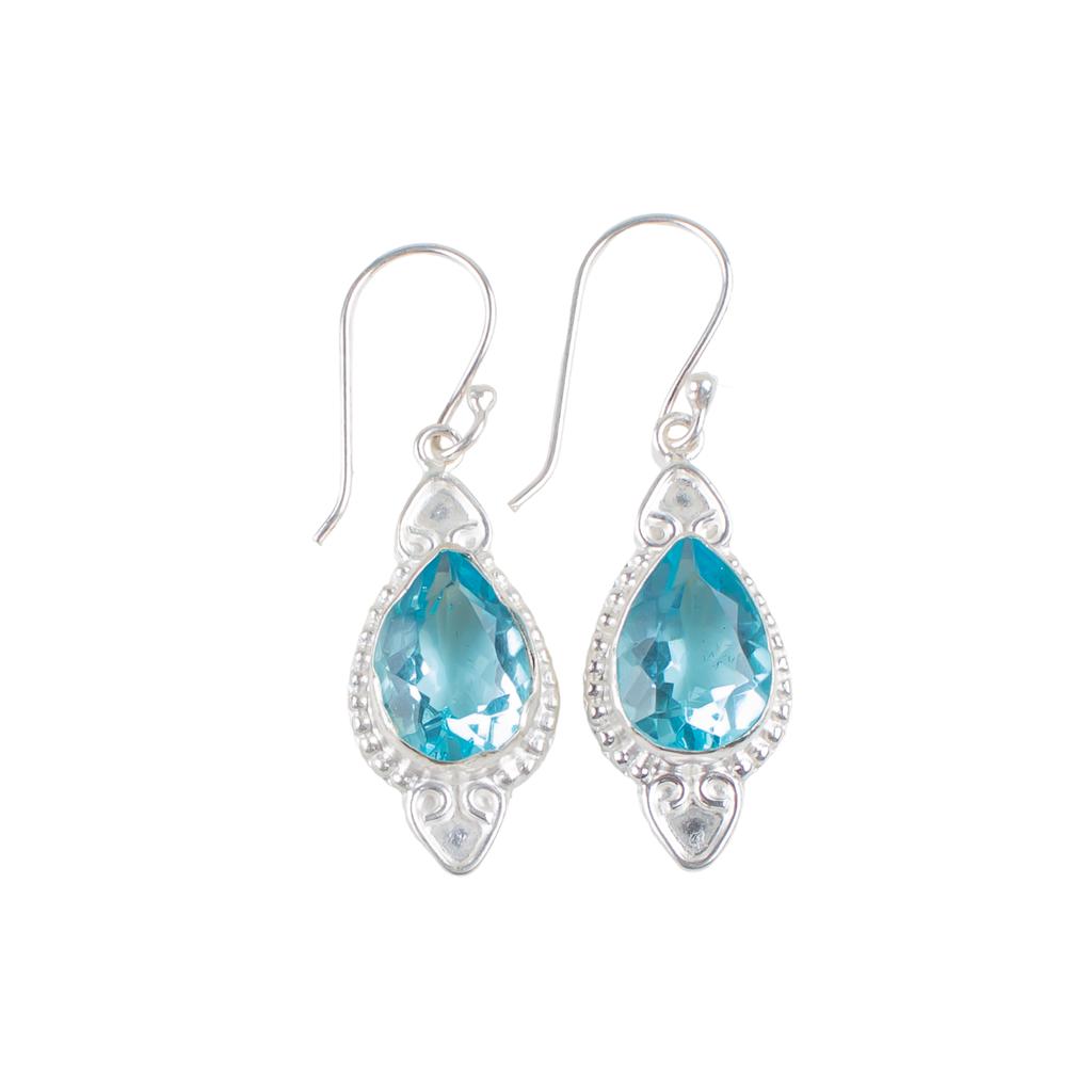 Sky Blue Topaz Gemstone 925 Sterling Silver Jewelry Handmade Hook Earrings 1.80" EE-42-2