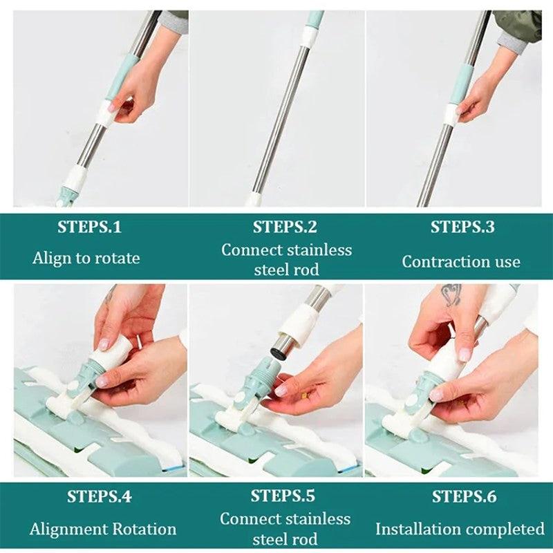 Thickened Dual-purpose Mop Detachable and Washable Mop Flat Mop with Stainless Steel Handle and Reusable Washable Mops Cloths