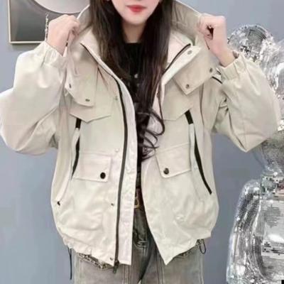 Herbst Reißverschluss Kurze Jacke Kapuze Koreanischer Stil Lässige Arbeitskleidung Mantel Damen