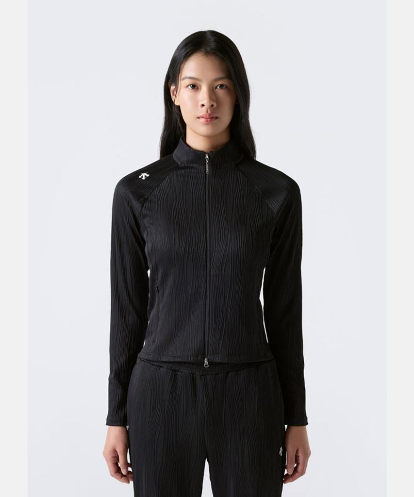 Descente Women'S Ribbed Stand-Neck Slim Fit Training Jacket Black Sr322Pft71