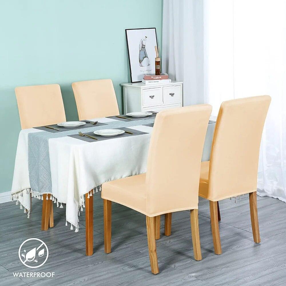 Waterproof Elastic Chair Cover Dining Room Solid Color Chair Slipcover Spandex Removable Chair Seat Cover for Kitchen Wedding