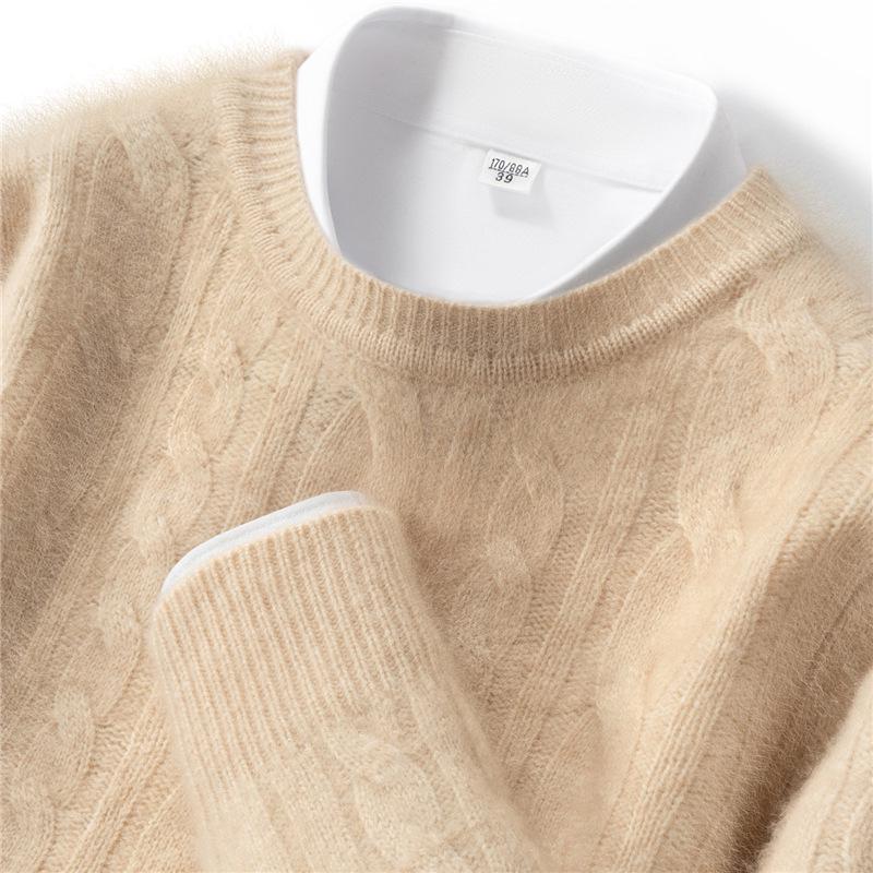 Men's Vintage Cable Knit 100% Pure Cashmere Sweater - Heavyweight, Crew Neck, Light Luxury Texture