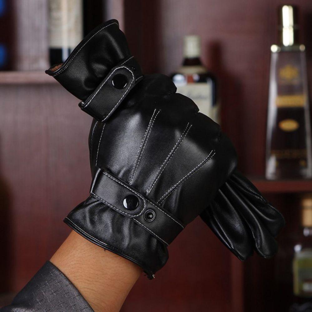 New Winter Warm Arm Warmer Leather Gloves Men Accessories Touch Screen Full Finger Mittens