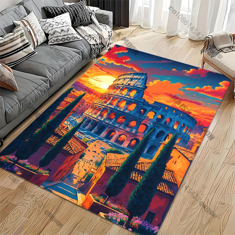 Historic architecture vibrant sunset carpet Yoga living room room decor children's crawling mat doormat area rug games mat