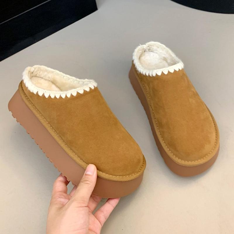 Fashion Mules Shoes Women Flats Platform Slippers Fur Shoes Suede New 2025 Winter Short Plush Slingback Sneakers Cozy Flip Flops Zapatos