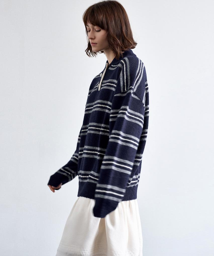 MITTE Wool Stripe Collor Knit_Navy Stripe