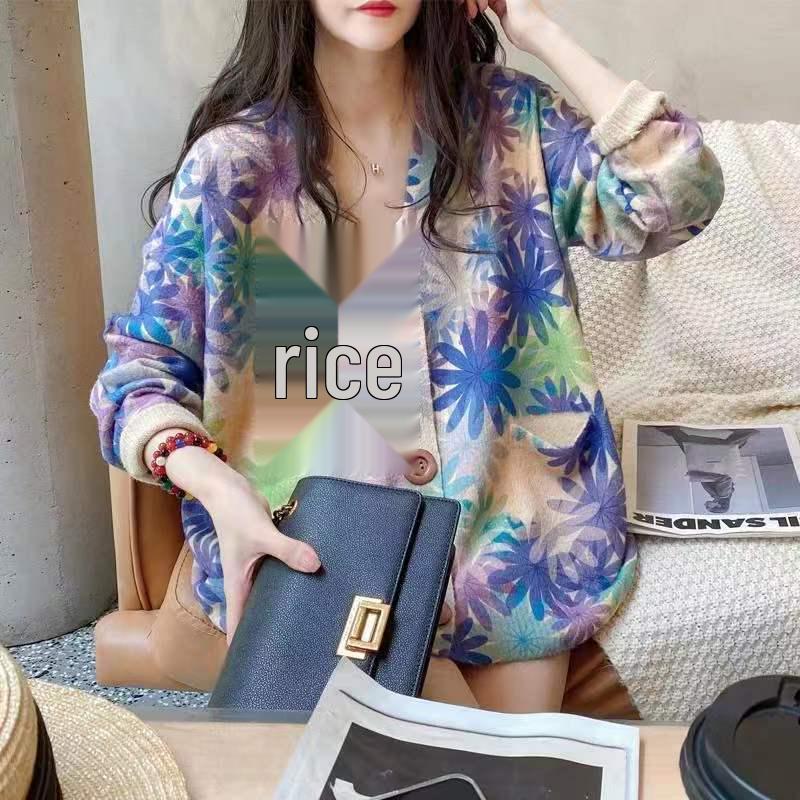 Vintage Autumn Winter Faux Mink Print Cardigan - Women's Loose Slimming Long Sleeve Knit Top