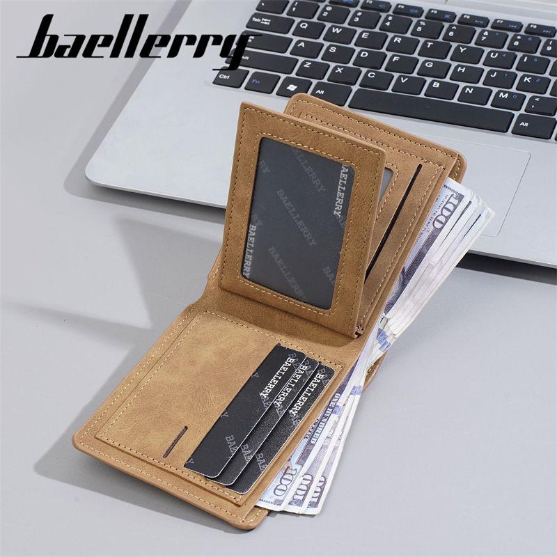 Baellerry Vintage Design Short Wallets for Men Fashion Tri-fold Card Holder Purse Money Bags