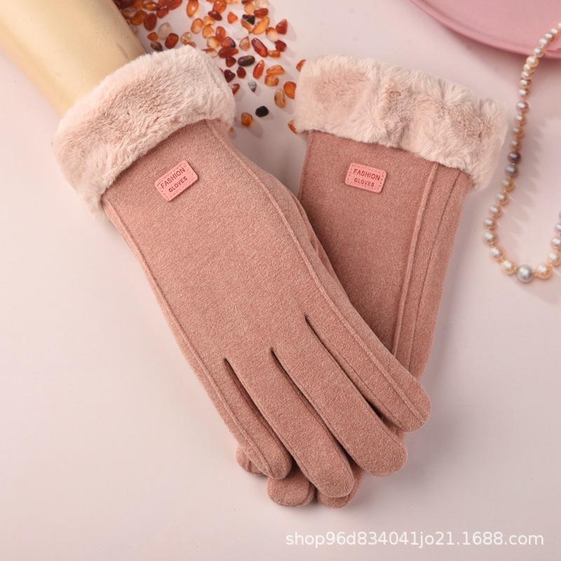 Autumn and Winter Velvet Thermal Gloves Women's German Velvet Korean Version Outdoor Riding Driving Electric Vehicle Sports Gloves
