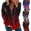 Women's Gradient Print Zipper Sweatshirt Long-Sleeved Pullover Loose Blouse Top