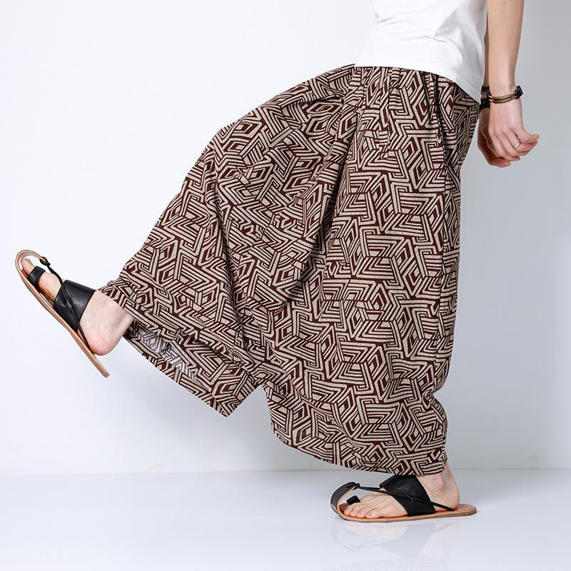 Pantaloni da Spiaggia Oversize da Uomo in Stile Etnico Cinese, Pantaloni Casual dalla Vestibilità Larga