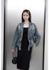 Veste en jean décontractée à col en V, style coréen, perles, pour le printemps et l'automne 2024 - Haut polyvalent amincissant pour la taille, mode femme
