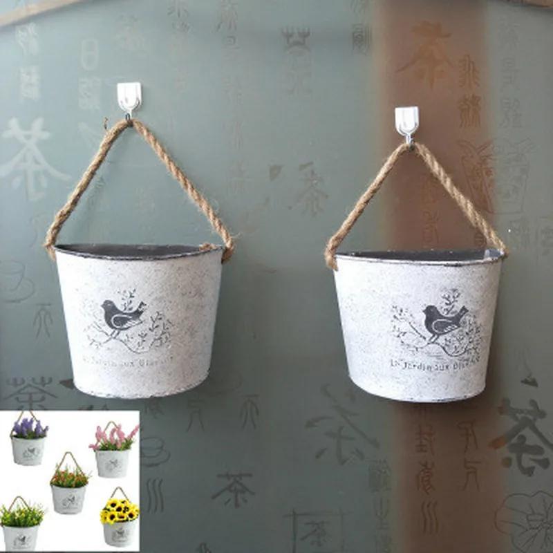 1Pcs Wall Hanging Flower Vase Pot Wall Flower Basket Rural Garden Home Decoration Flowers Decor