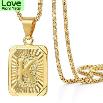 Initials Pendant Letter Name Necklace For Women Men Gold Silver Color Square Alphabet Charm Box Link Chain Couple Pendants Gpm05
