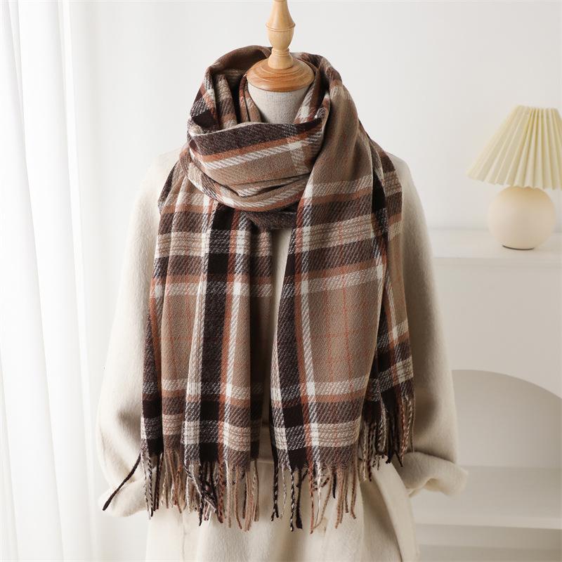 Imitation Cashmere Classic Brown And Black Plaid Warm Shawl Scarf Autumn And Winter Fashion Atmosphere Versatile Fringed Scarf
