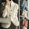 Soft Women Jacket Lady Winter Coat Knitted Thickened Single-breasted Solid Color Pockets Stand Collar Warm Button Decor Cardigan Daily Wear